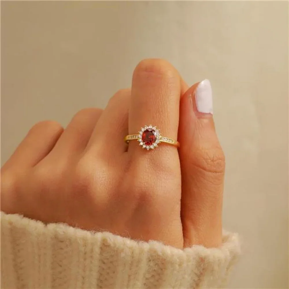 Ruby Ring for Women 925 Sterling Silver 14K Gold Plated July Birthstone Red